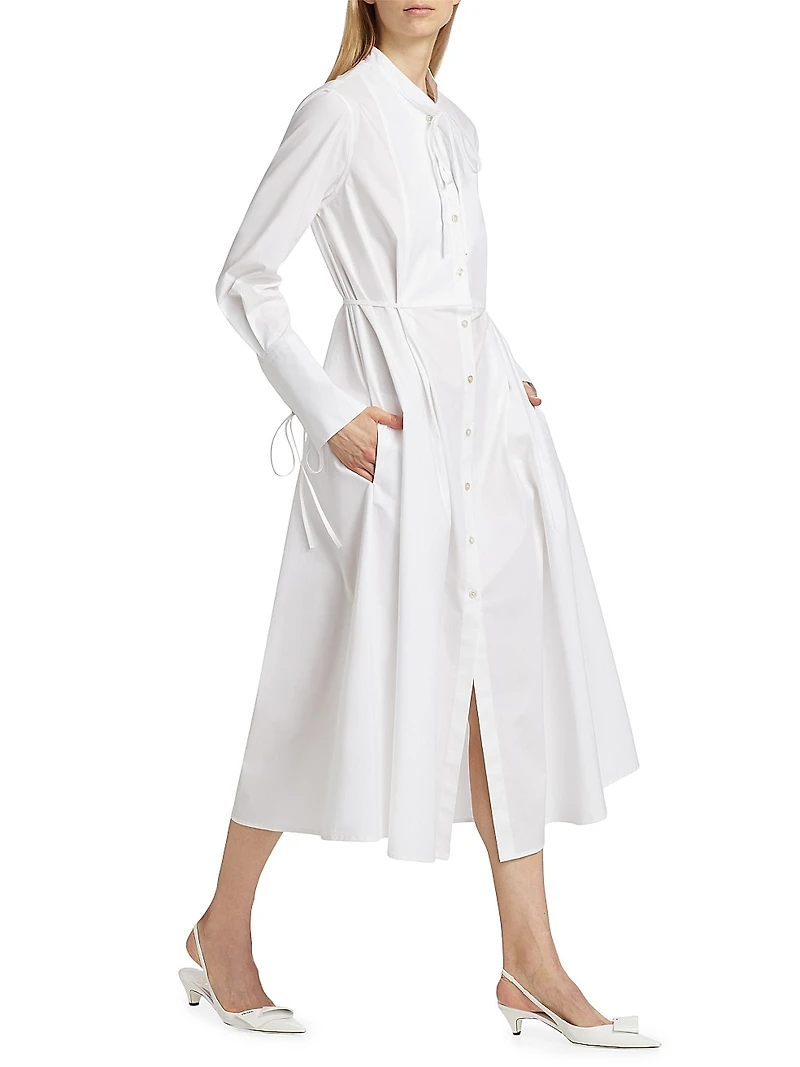 Bibbed Stretch Cotton Tie-Waist Shirtdress