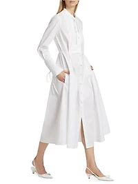 Bibbed Stretch Cotton Tie-Waist Shirtdress