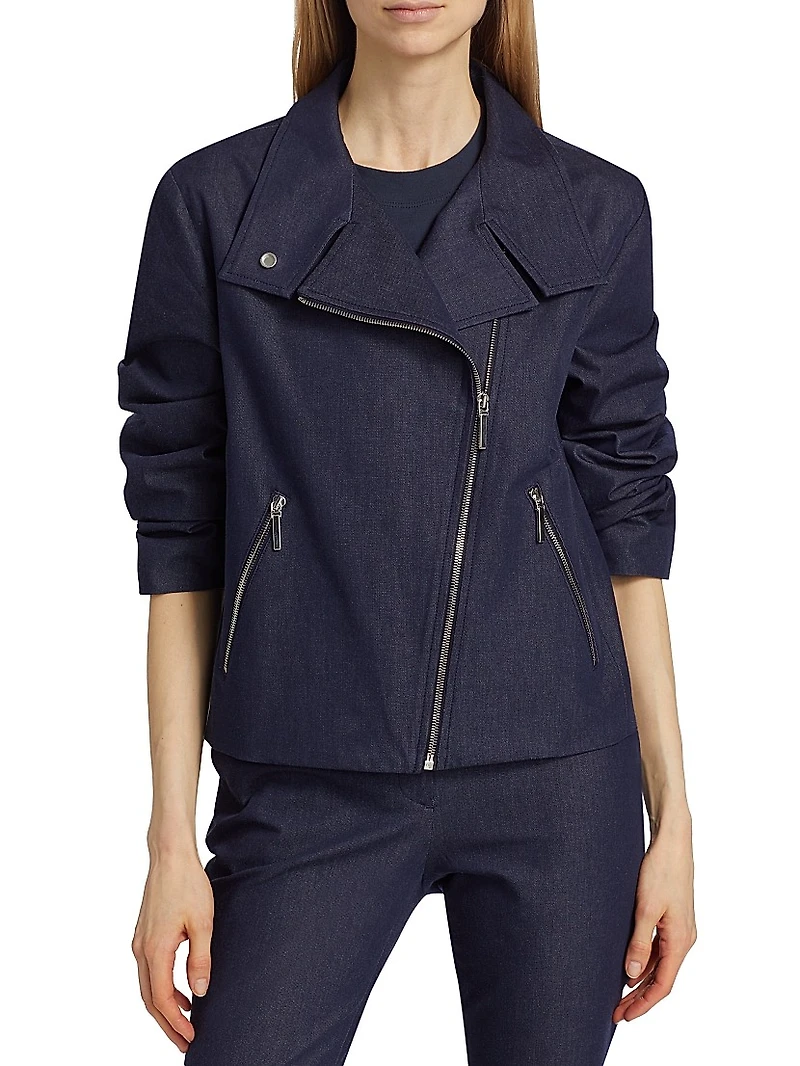 Funnel-Neck Stretch Twill Moto Jacket