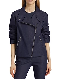 Funnel-Neck Stretch Twill Moto Jacket