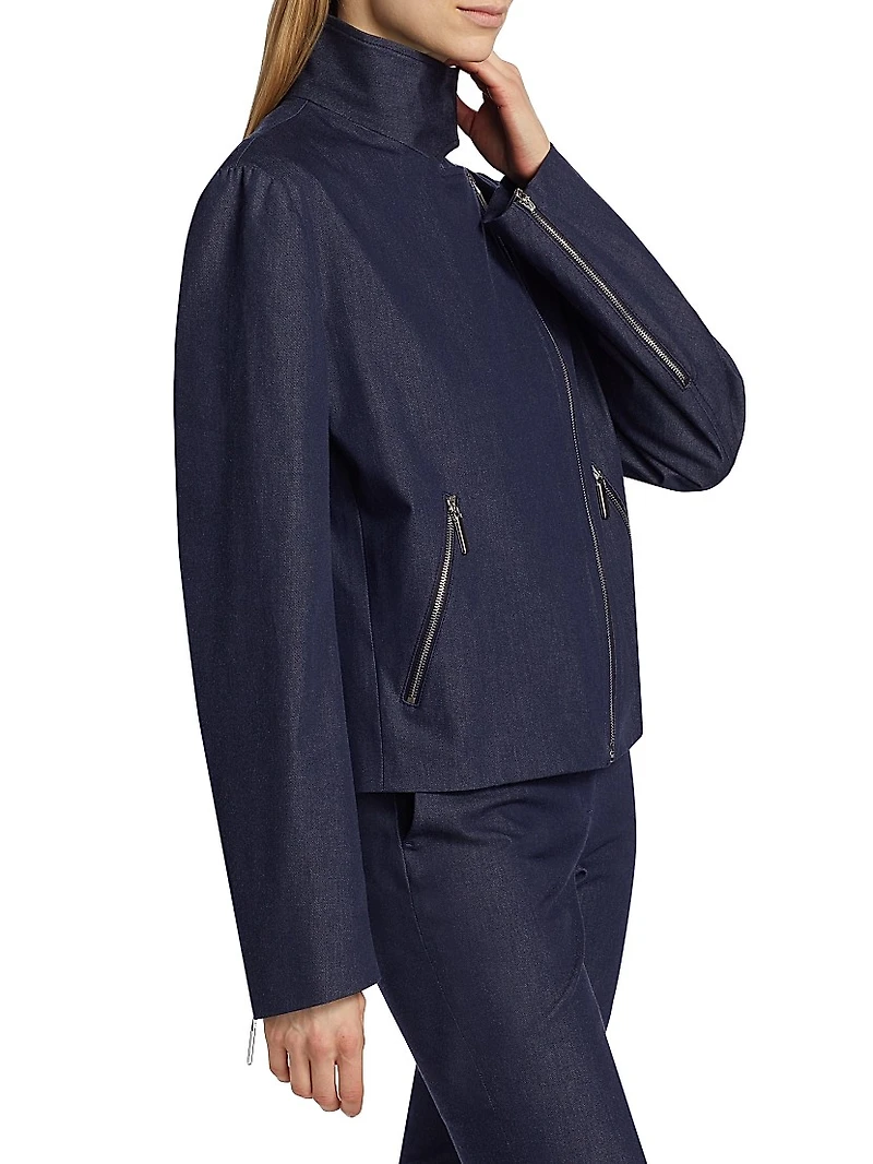 Funnel-Neck Stretch Twill Moto Jacket