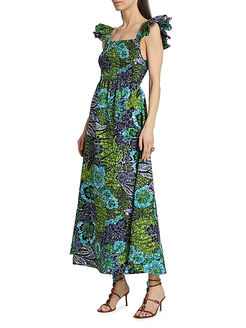 Lizzy Printed Cotton Ruffled Maxi Dress