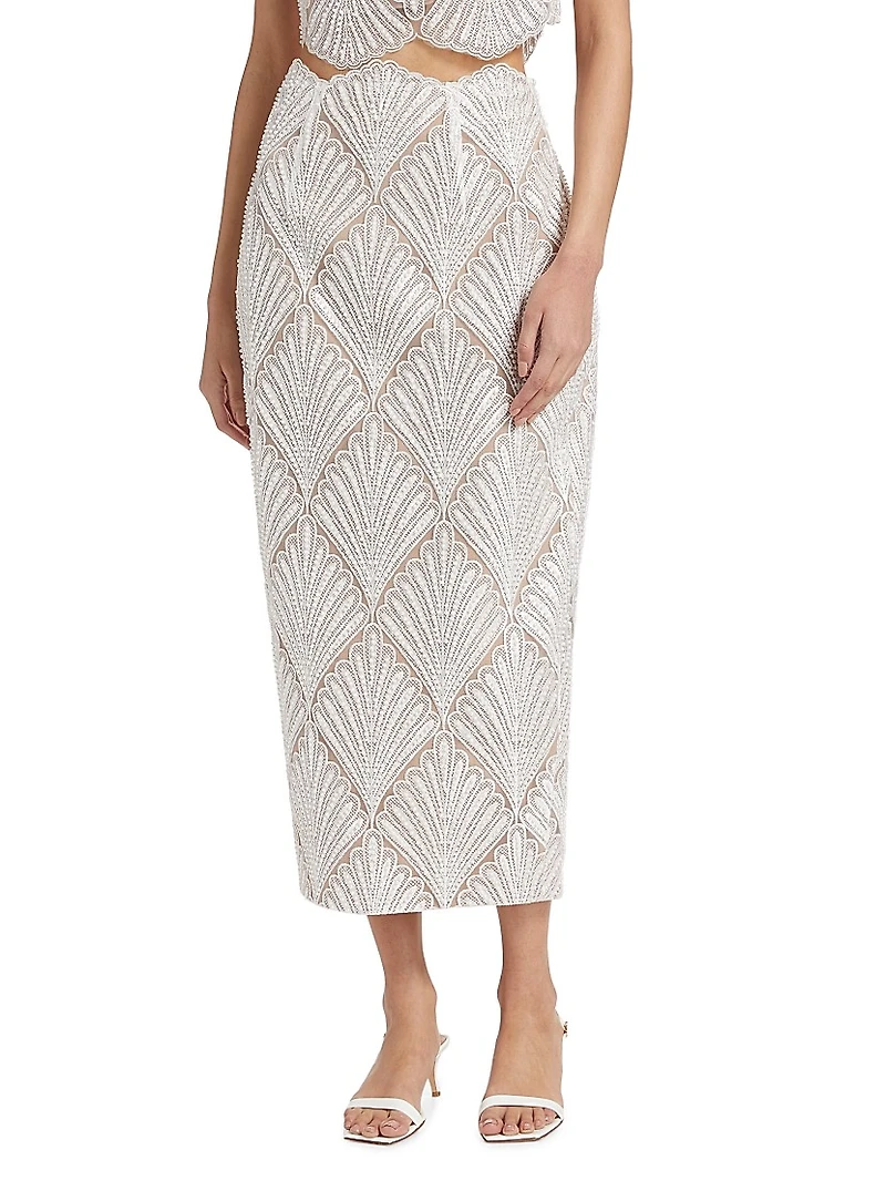 Harper Scalloped Lace Pencil Midi-Skirt