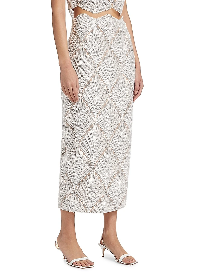 Harper Scalloped Lace Pencil Midi-Skirt