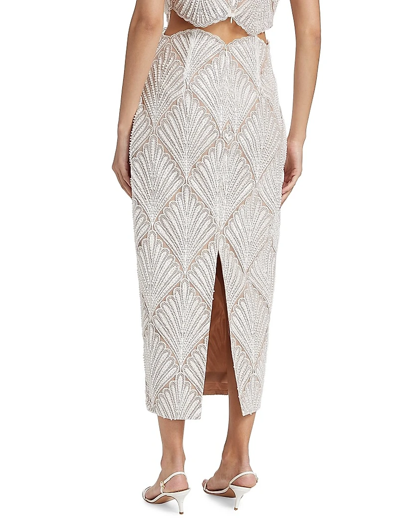 Harper Scalloped Lace Pencil Midi-Skirt