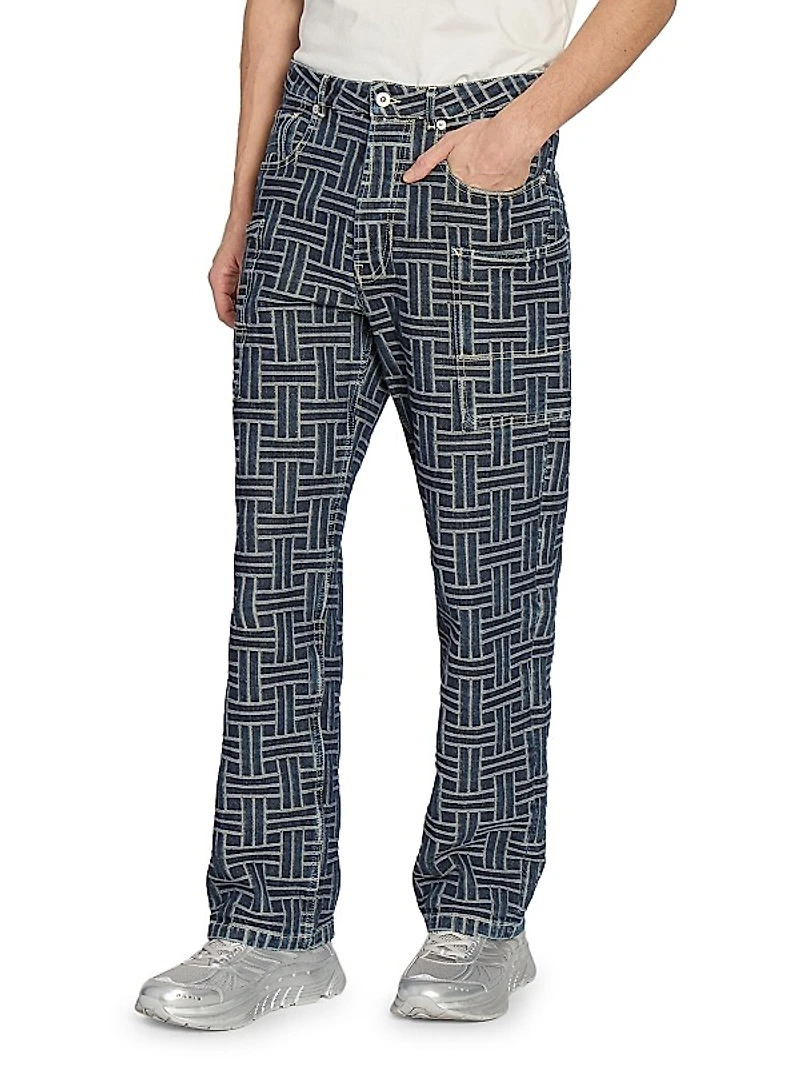 Weave Straight-Leg Cargo Jeans