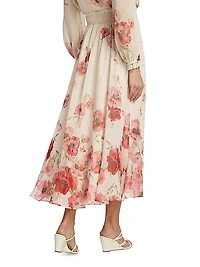 Lightburst Floral Cotton-Silk Maxi Skirt