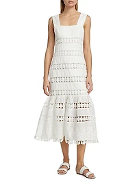 Pop Linen Lace Paneled Midi-Dress