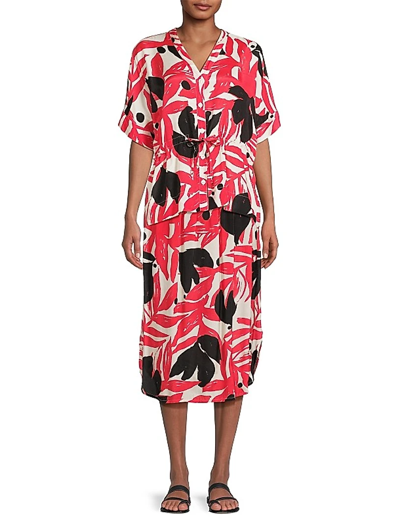 Irekana Printed Cuffed-Sleeve Shirt