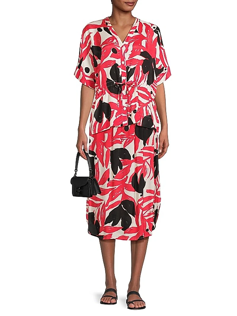 Irekana Printed Cuffed-Sleeve Shirt