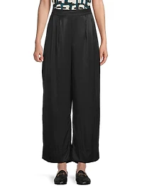 May Patty Pleated Twill Wide-Leg Pants