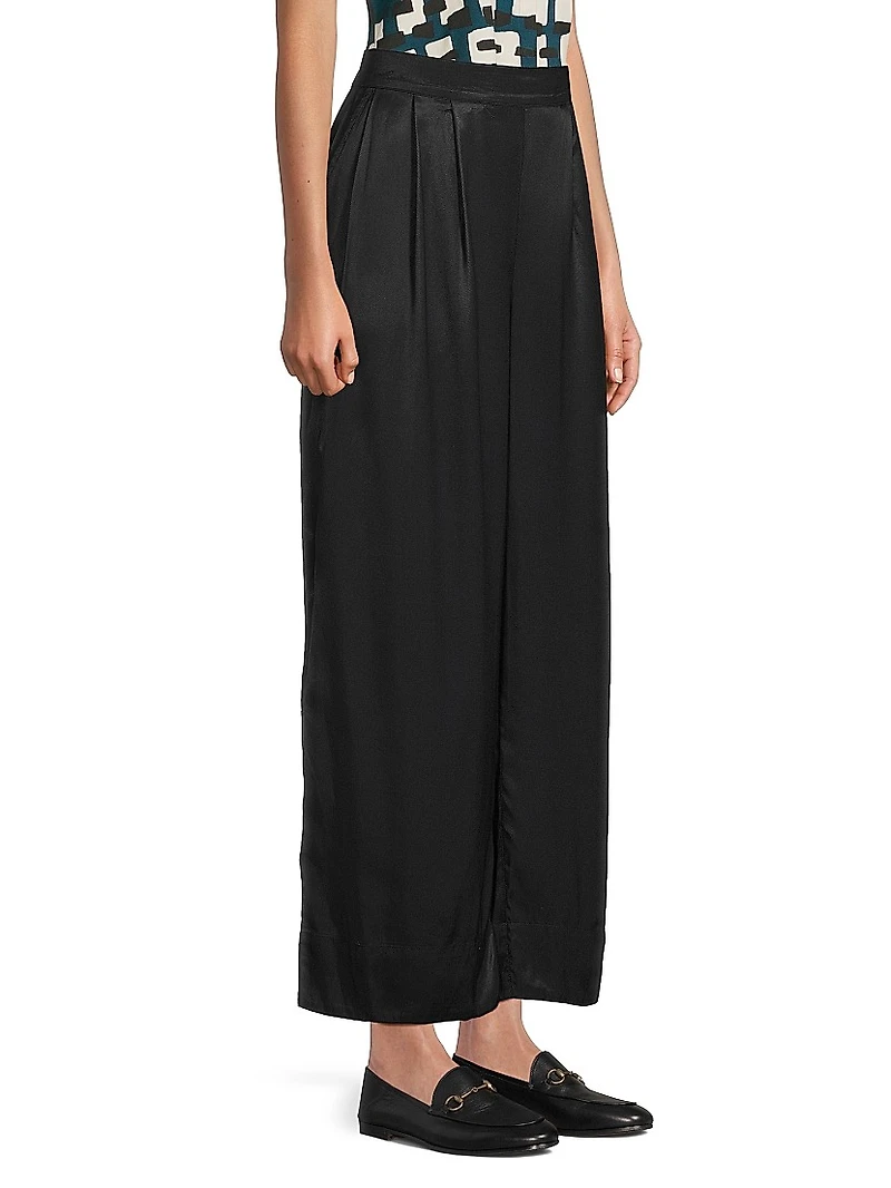 May Patty Pleated Twill Wide-Leg Pants