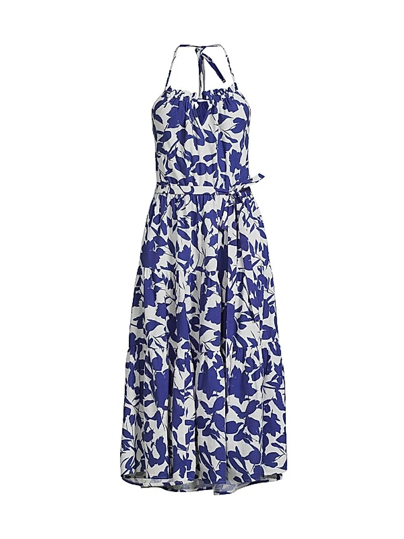 Abbie Leaf Cotton Halter Dress
