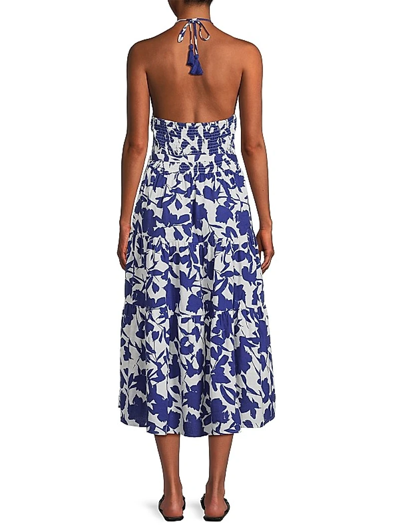 Abbie Leaf Cotton Halter Dress