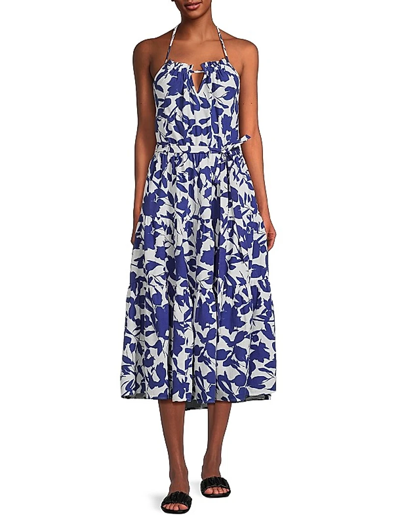 Abbie Leaf Cotton Halter Dress