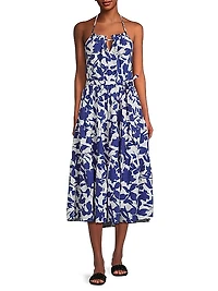 Abbie Leaf Cotton Halter Dress