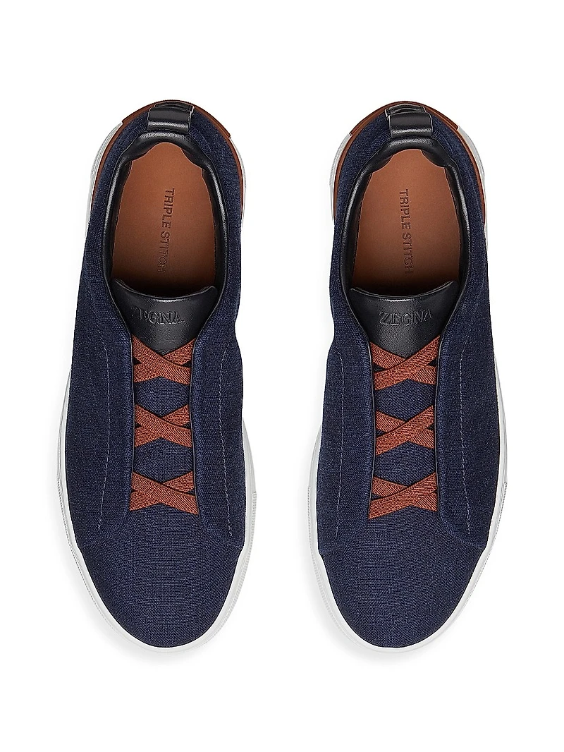 Cotton Denim Triple Stitch Sneakers