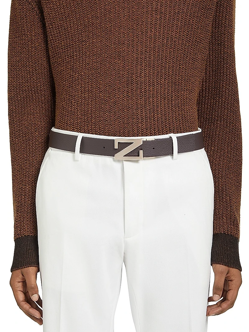 Grained Leather Reversible Belt