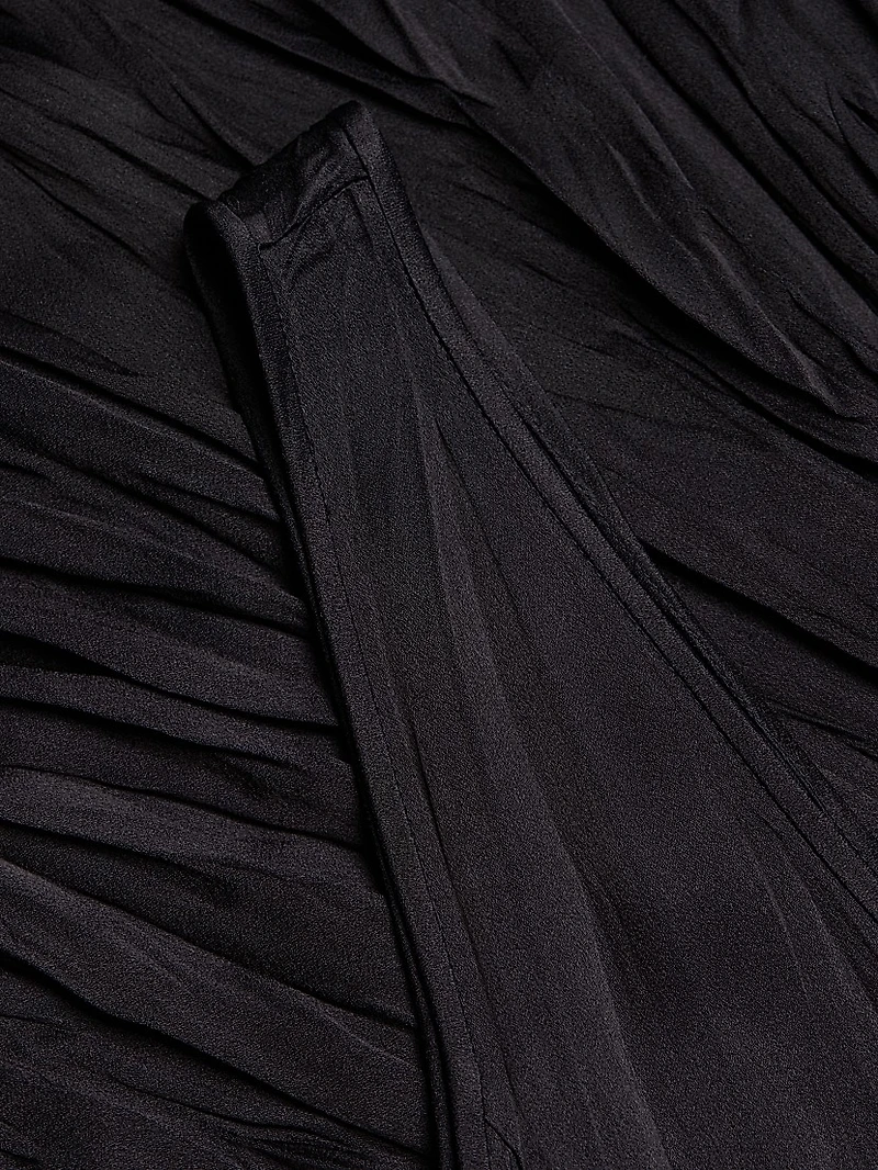 Satin Pleated V-Neck Midi Dress