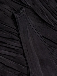 Satin Pleated V-Neck Midi Dress