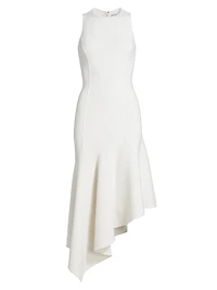 Wool Asymmetric Draped Midi-Dress