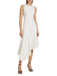 Wool Asymmetric Draped Midi-Dress