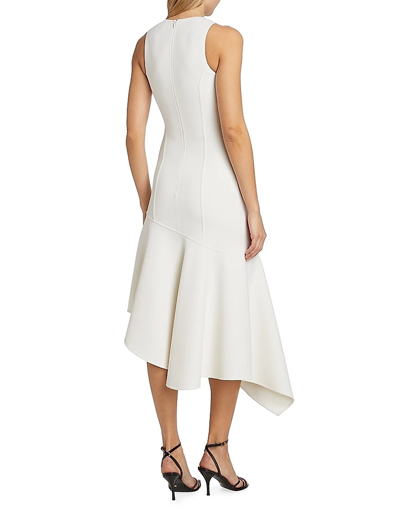 Wool Asymmetric Draped Midi-Dress