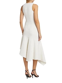 Wool Asymmetric Draped Midi-Dress
