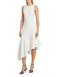 Wool Asymmetric Draped Midi-Dress