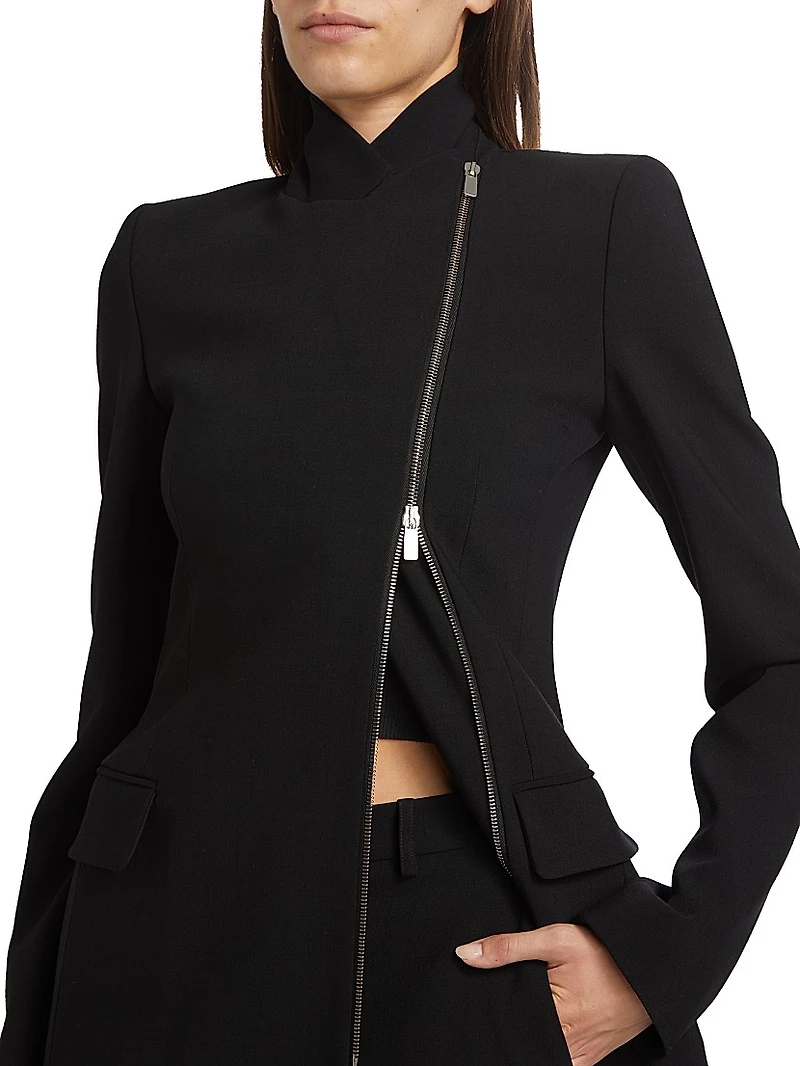 Wool-Blend Asymmetric Zip Jacket