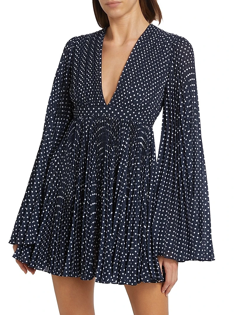 Polka-Dot Pleated Minidress