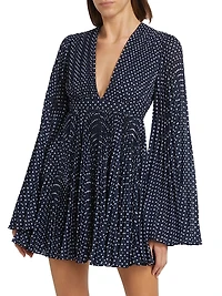 Polka-Dot Pleated Minidress