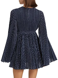 Polka-Dot Pleated Minidress