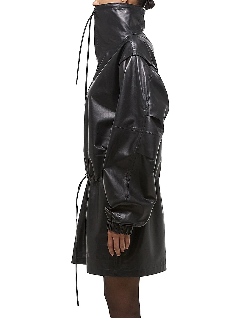 Leather Drawstring Half-Zip Jacket