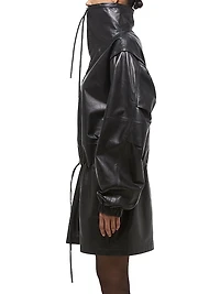 Leather Drawstring Half-Zip Jacket