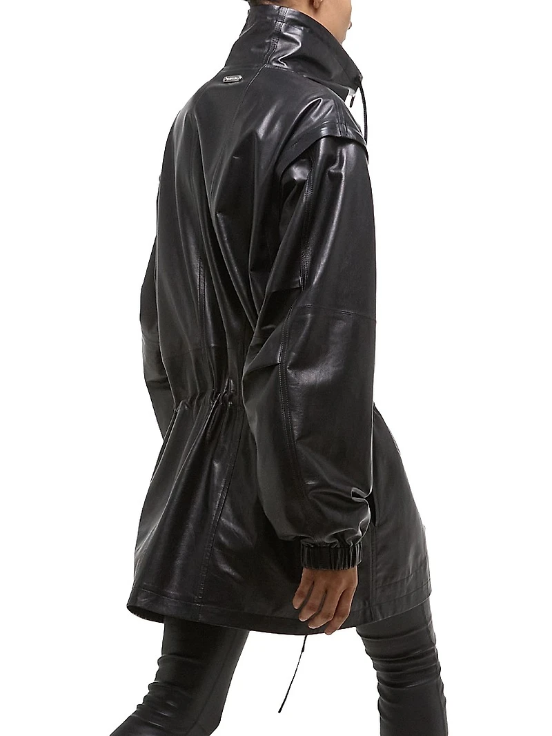Leather Drawstring Half-Zip Jacket