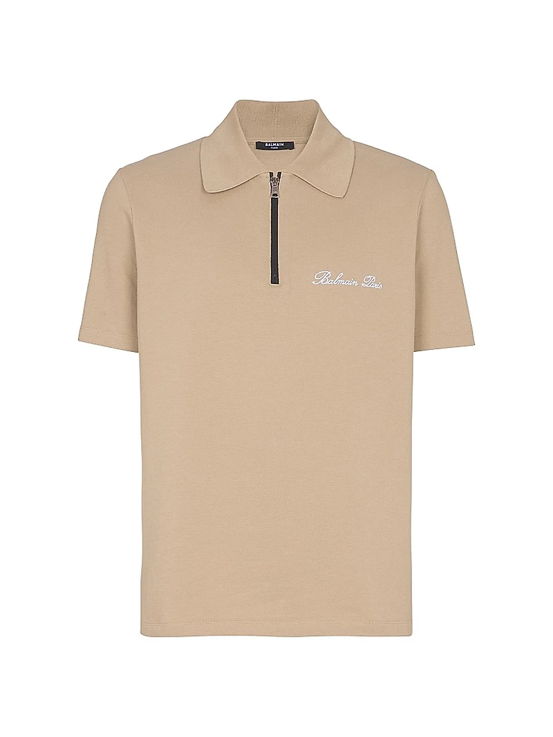 Logo-Embroidered Cotton Quarter-Zip Polo Shirt