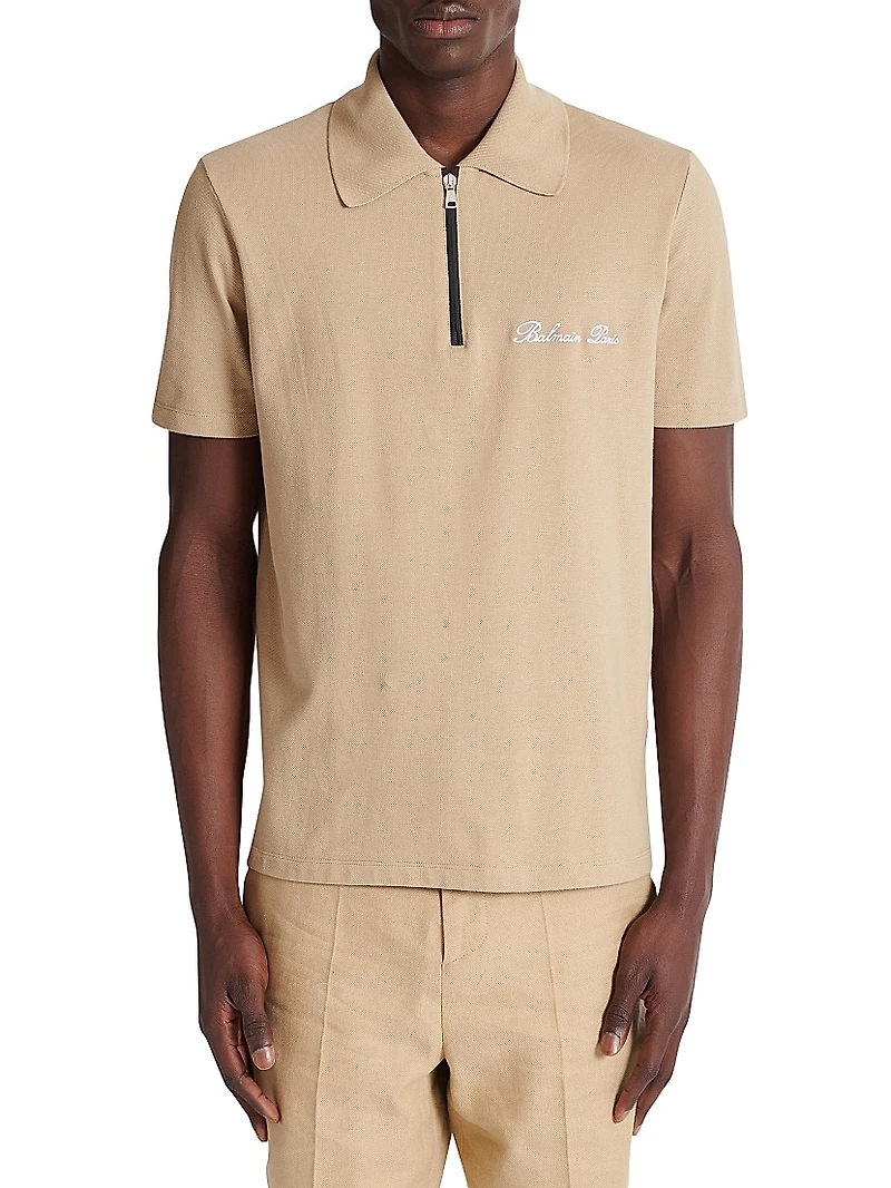 Logo-Embroidered Cotton Quarter-Zip Polo Shirt