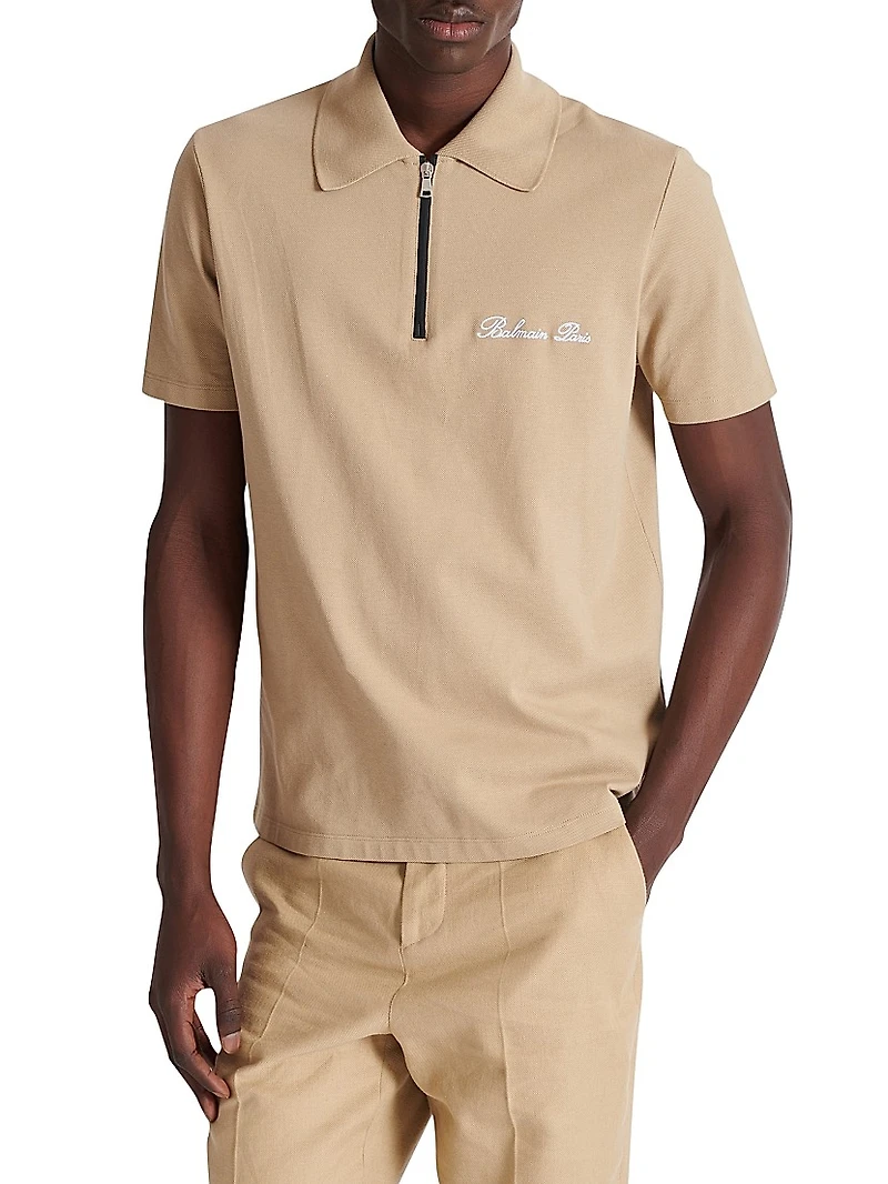 Logo-Embroidered Cotton Quarter-Zip Polo Shirt