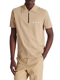 Logo-Embroidered Cotton Quarter-Zip Polo Shirt