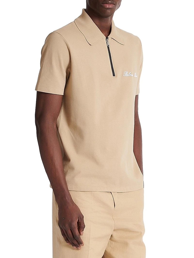 Logo-Embroidered Cotton Quarter-Zip Polo Shirt