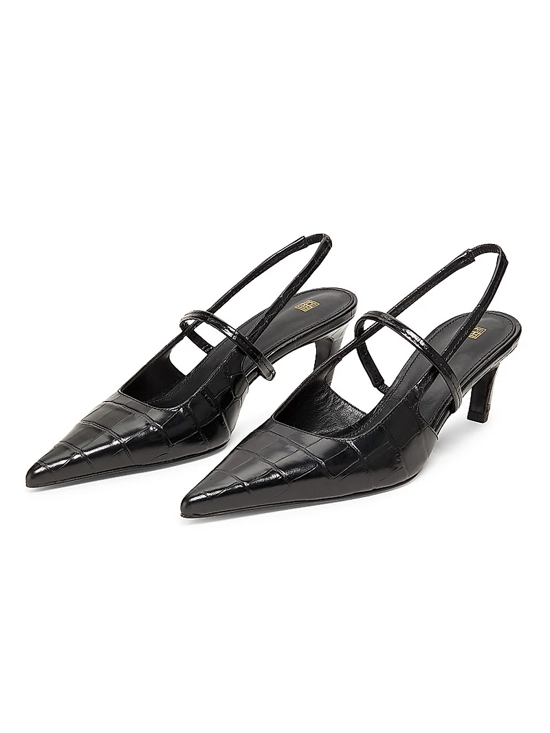 Sharp 50MM Croc-Effect Leather Slingback Pumps