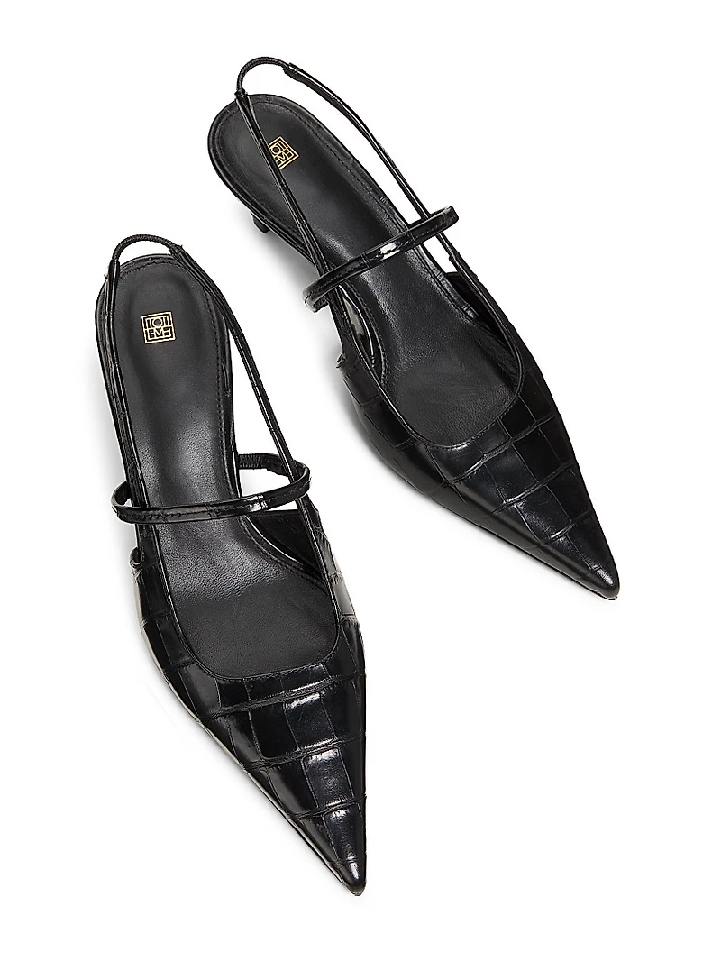 Sharp 50MM Croc-Effect Leather Slingback Pumps