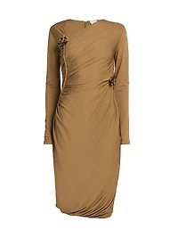 Asymmetric Brooch-Embellished Midi-Dress