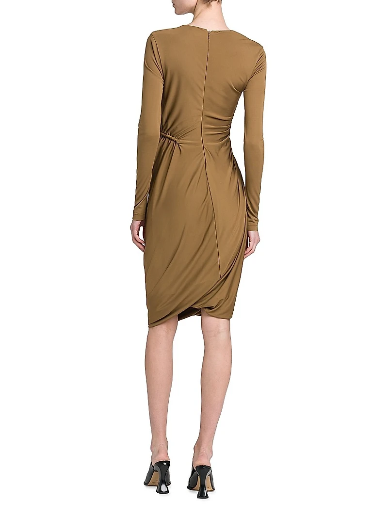 Asymmetric Brooch-Embellished Midi-Dress