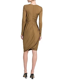 Asymmetric Brooch-Embellished Midi-Dress