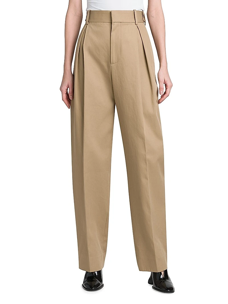 Straight-Leg Cotton Twill Trousers