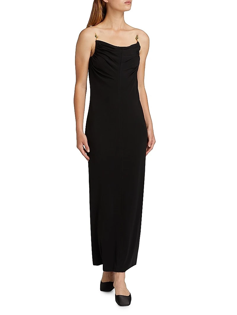 Crêpe Embellished Strap Slip Dress