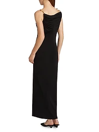 Crêpe Embellished Strap Slip Dress