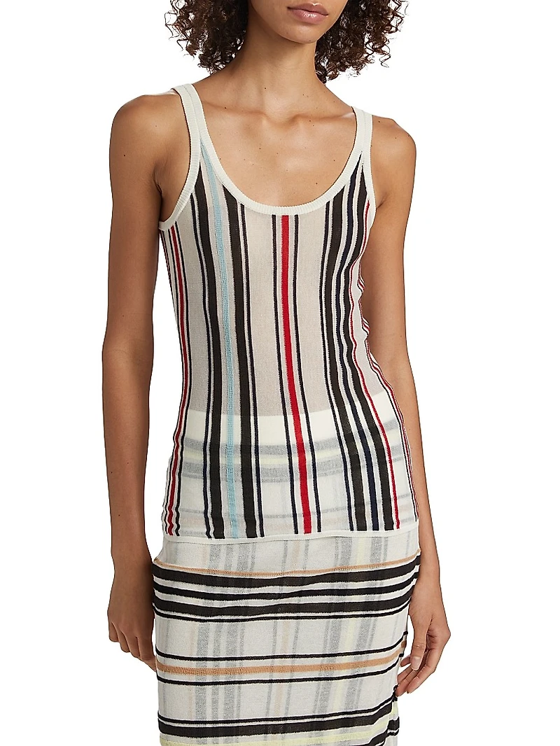 Striped Knit Scoopneck Tank Top